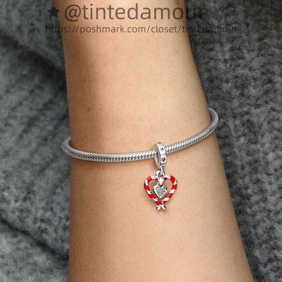 Pandora Double Candy Cane Heart Christmas Dangle Charm - Picture 2 of 2